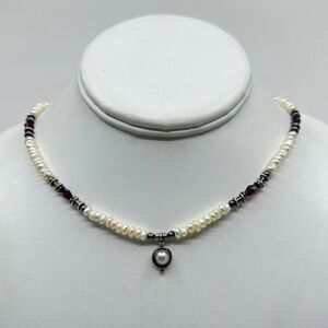 sterling silver pearl & garnet bead necklace - GM504